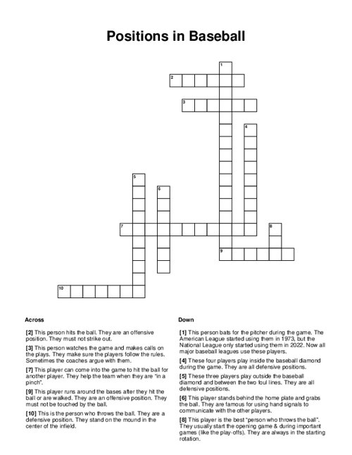 Want a Cool Baseball Positions Crossword? Check This Out!