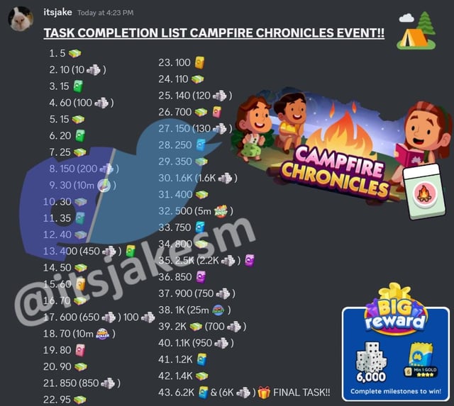 campfire chronicles monopoly go rewards