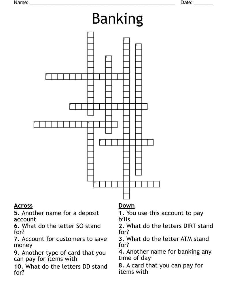 bank crossword puzzle