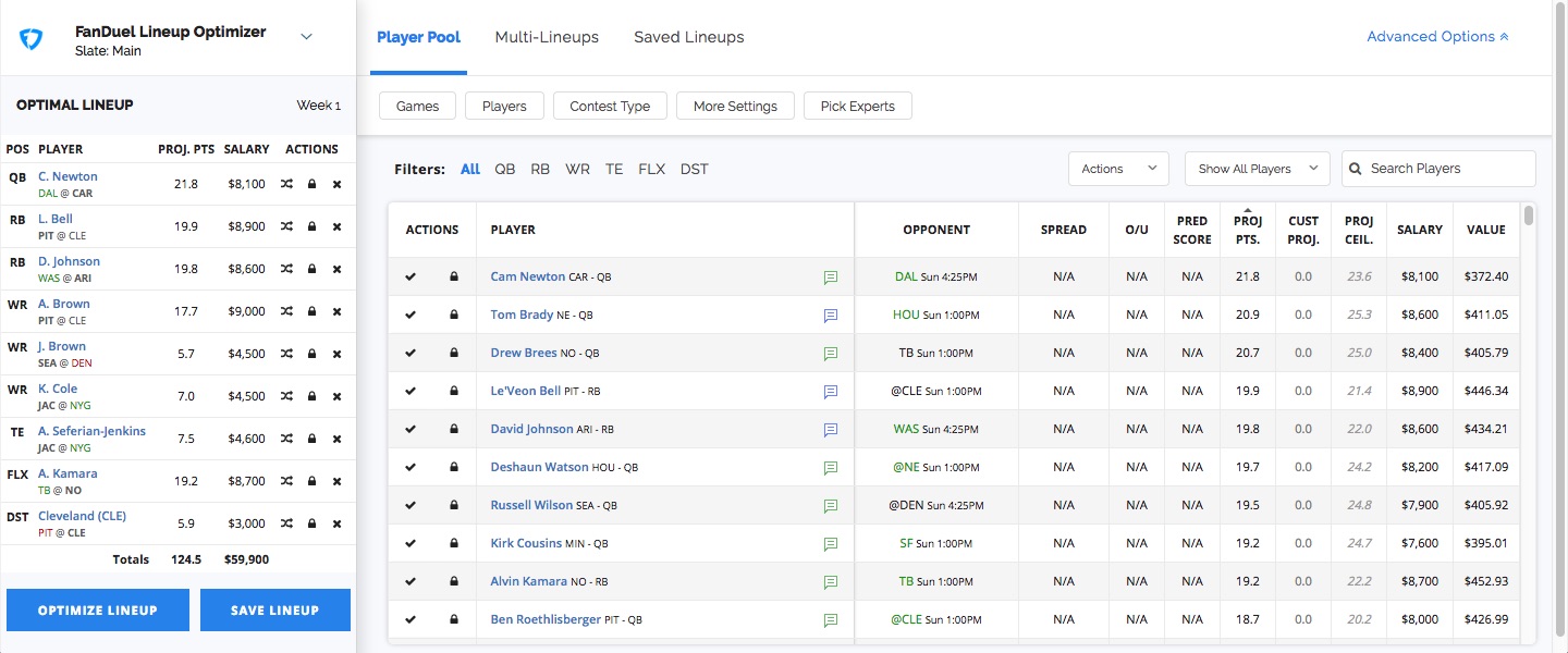 Need an NFL FanDuel Optimizer? Quickly Improve Your Fantasy Lineup Today.