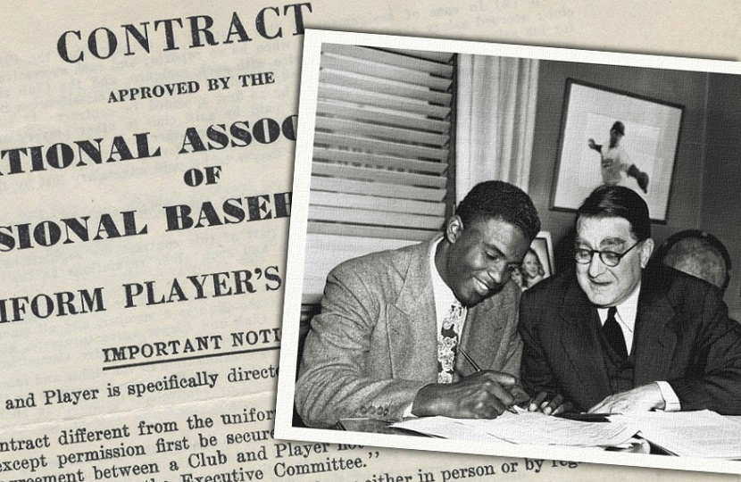 View the Jackie Robinson Contract Photo: Breaking the Color Barrier.